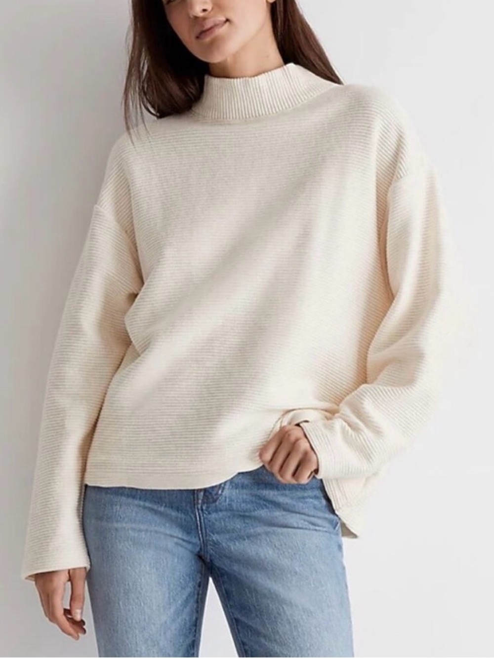 Madewell Cozy Cream Mock-Neck Women's Ribbed Sweater